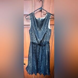 Adrianna Papell Black Patterned Midi Dress